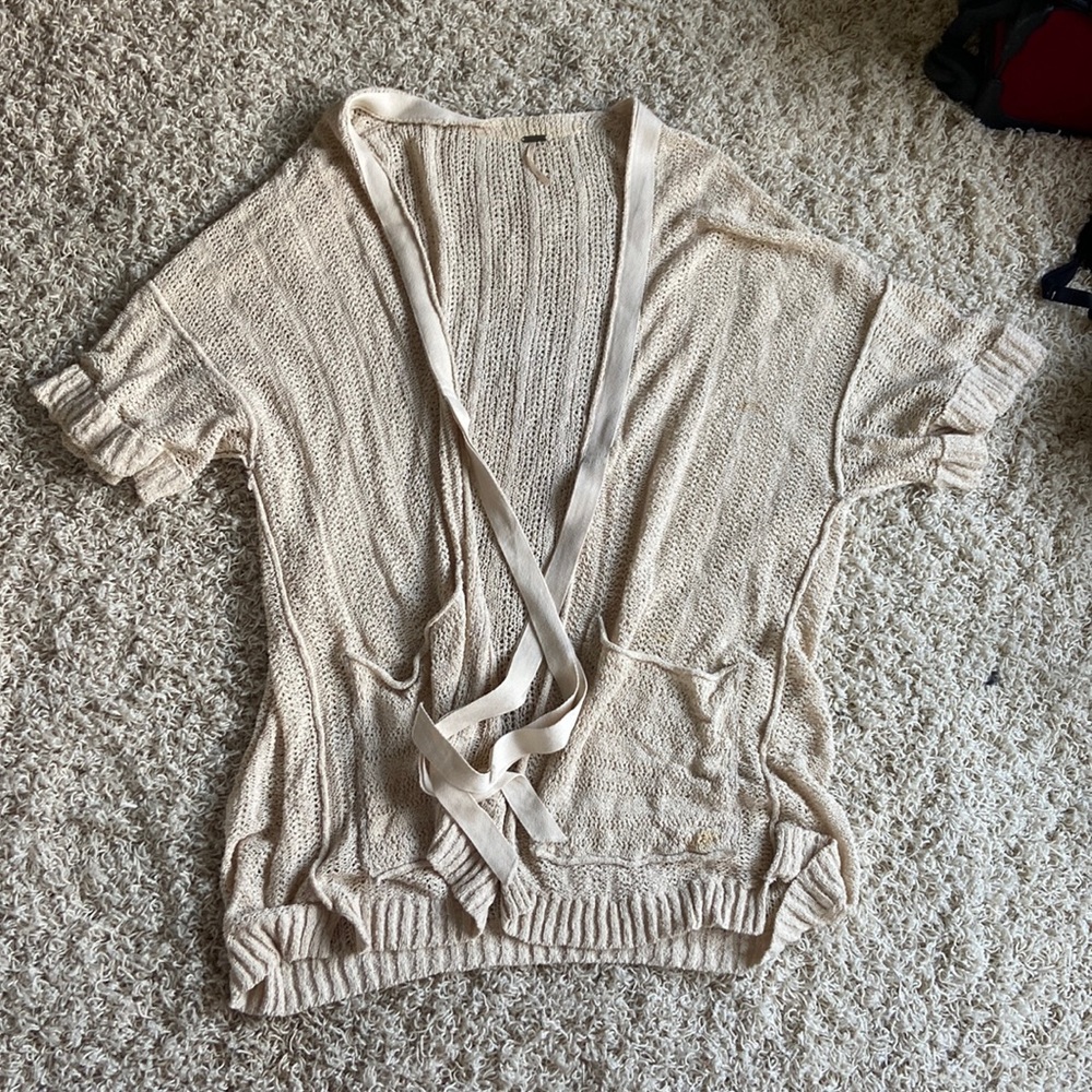 Free people short sleeve cardigan with tie